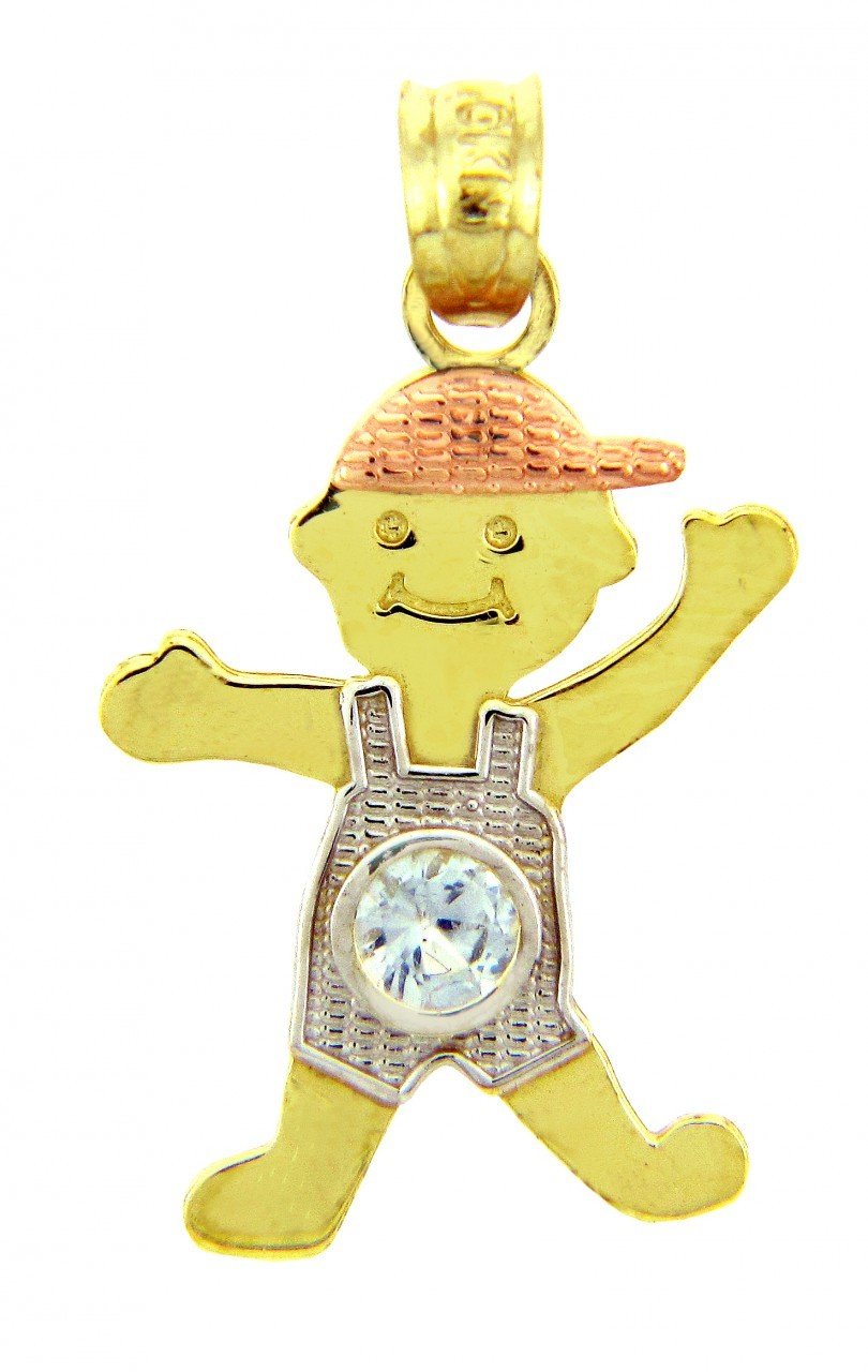 14K Tri-Color Gold Boy with Hat March Birthstone Charm Pendant - Perfect Gift for Birthdays, Mother's Day & Family Jewelry Collections