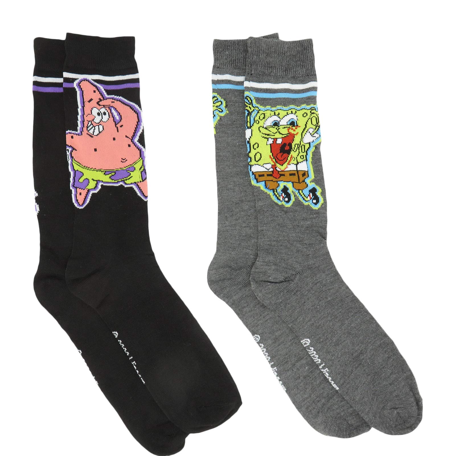 SpongeBob SquarePants & Patrick Star Salute Men's Crew Socks - 2 Pairs Pack - Funny Cartoon Socks for Fans, Gifts & Casual Wear