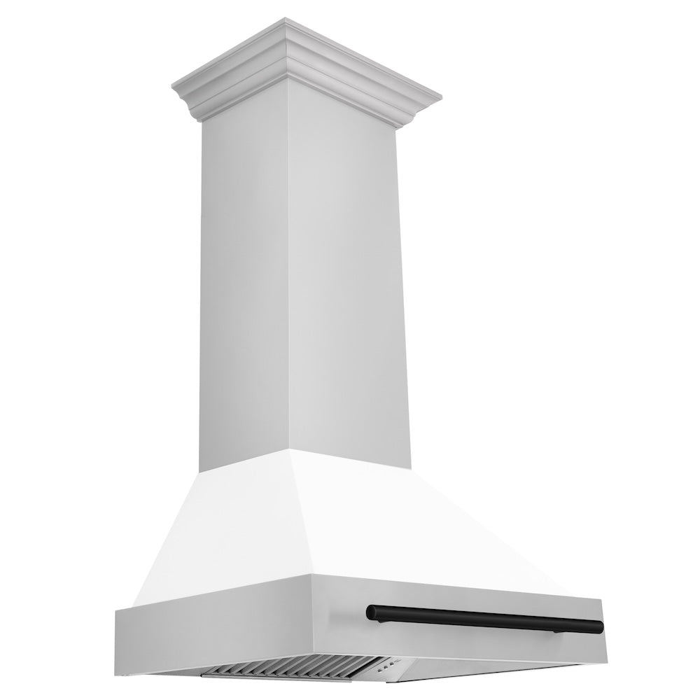 ZLINE Autograph Edition 30-inch Stainless Steel Dual Fuel Range with White Matte Door, Range Hood & Dishwasher - Matte Black Accents | Premium Kitchen Package for Modern Homes & Professional Chefs (3AKP RAWMRHDWM30 MB)