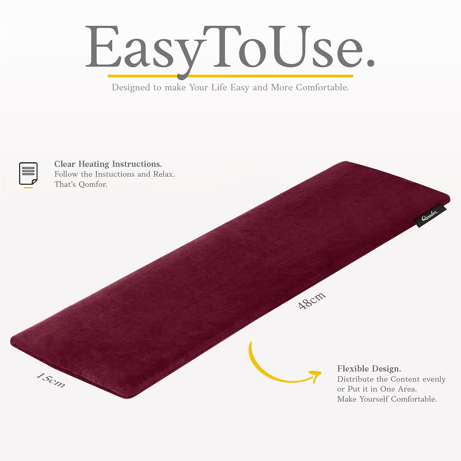 Qomfor Large Microwavable Heating Pad - Wheat Bag Heat Pack for Neck, Shoulder & Back Pain Relief - Reusable Lavender Scented Hot Pack for Arthritis, Period Cramps & Muscle Soreness - Perfect for Home, Office & Travel (Bordeaux)