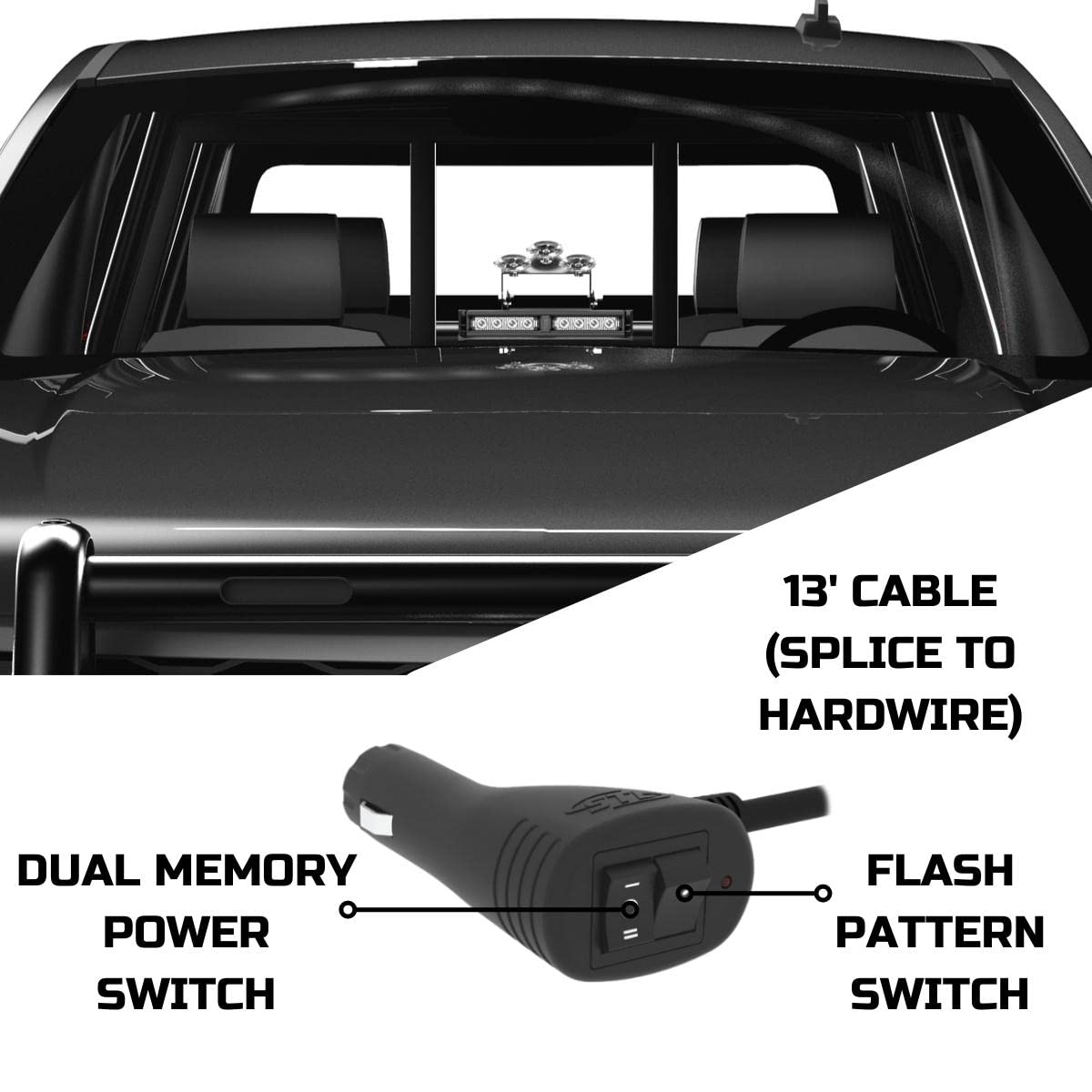 SpeedTech Lights Striker TIR 2-Head LED Strobe Light Bar - Clear/Clear Emergency Warning Lights for Police, Security & Emergency Vehicles - Windshield & Dash Mount with Cigarette Lighter Plug - Perfect for Roadside Assistance, Construction Zones & Traffic Control
