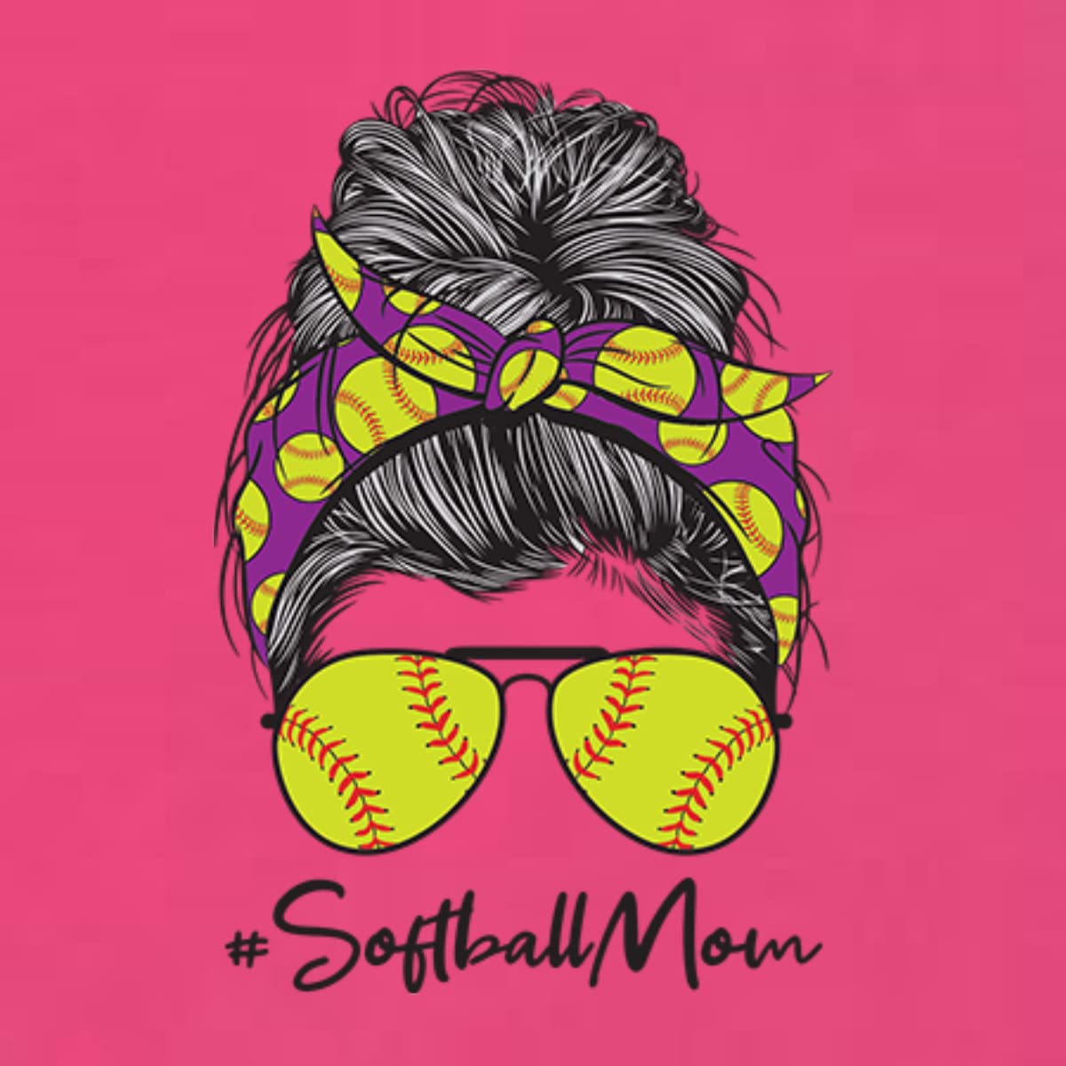 Messy Bun Softball Mom T-Shirt | Women's Slim Fit Junior Tee for Game Day, Sports Lovers & Mother's Day Gifts - Perfect for Baseball Games, Team Support & Casual Wear