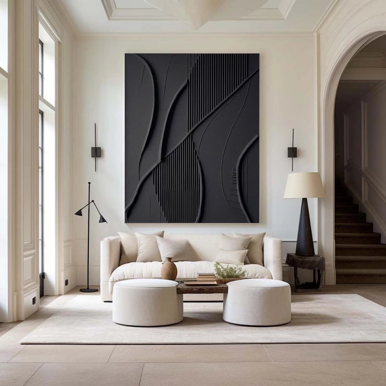 Black Minimalist Textured Abstract Wall Art Painting #MZ138 - Modern Home Decor for Living Room, Bedroom & Office