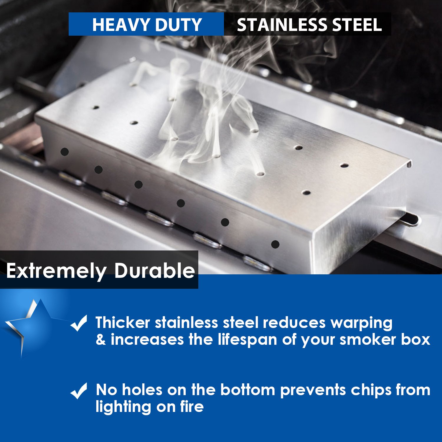 Premium Stainless Steel Smoker Box for Gas & Charcoal Grills - Heavy Duty BBQ Wood Chips Smoker Box - Perfect for Backyard Grilling, Camping & Outdoor Cooking Accessories