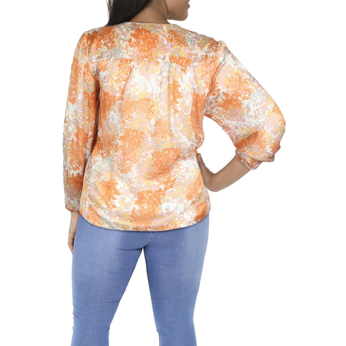 Vince Women's Long Sleeve Shirred Blouse - Floral Print Garden Party Top for Casual Wear & Office Outfits