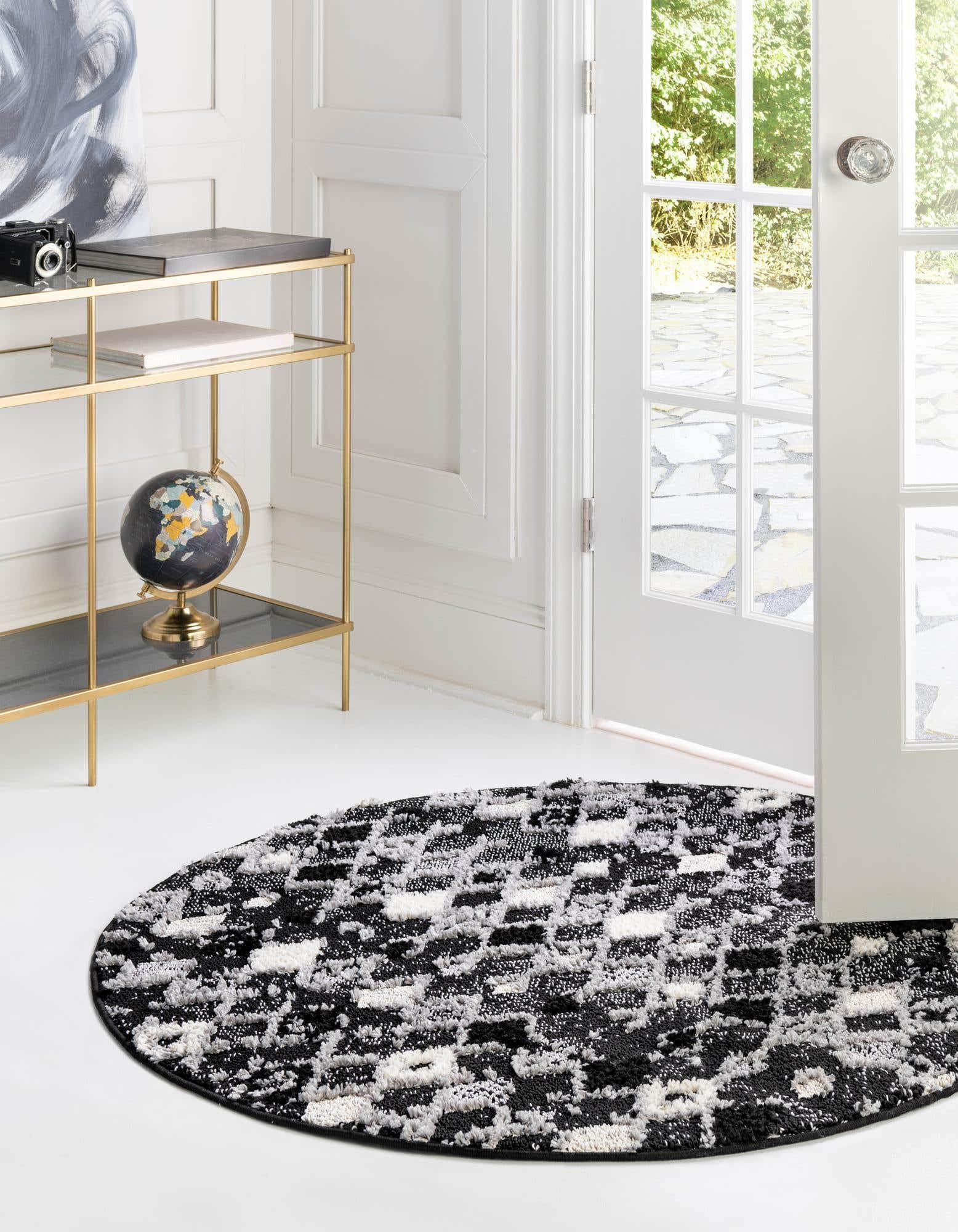 Unique Loom Cherokee Collection Round Area Rug - 7' x 7' Fossil Gray & Black - Perfect for Living Room, Bedroom or Office Decor