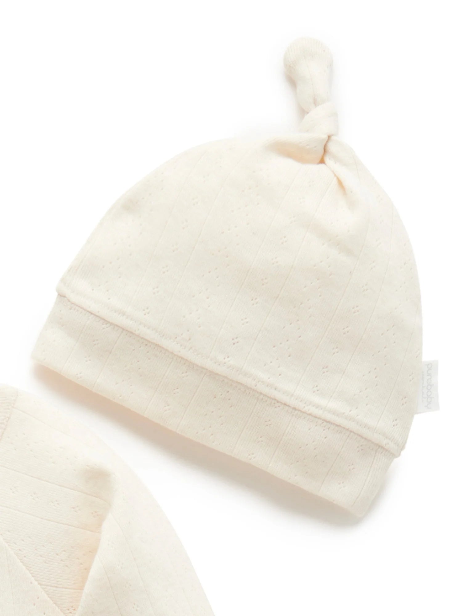 Purebaby Organic Pointelle Growsuit & Hat Set - Wheat Melange | Soft Baby Romper & Bonnet for Newborns | Perfect for Nursery, Photoshoots & Daily Wear