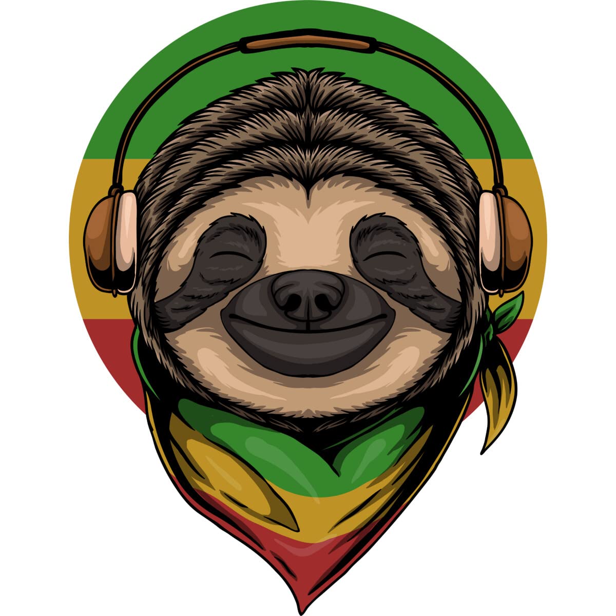 Design By Humans Unisex Sloth Rasta Wearing Headphones Graphic Sweatshirt | Cool Casual Streetwear for Music Lovers & Reggae Fans