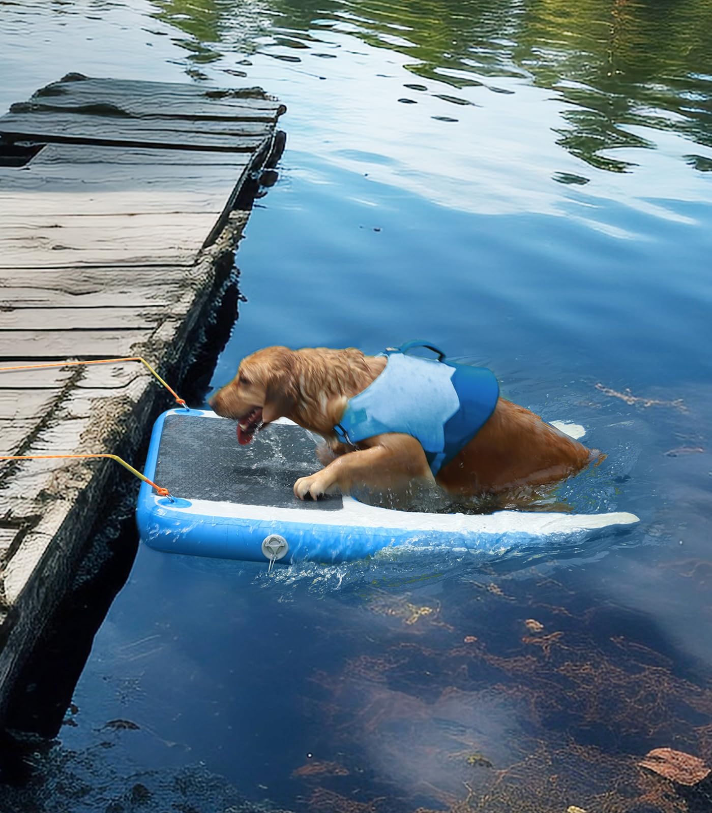 **Inflatable Dog Water Ramp for Pools, Boats & Lakes - Non-Slip EVA Floating Pet Ramp Ladder for Dogs Up to 150LBS - Perfect for Swimming, Dock Access & Water Play**