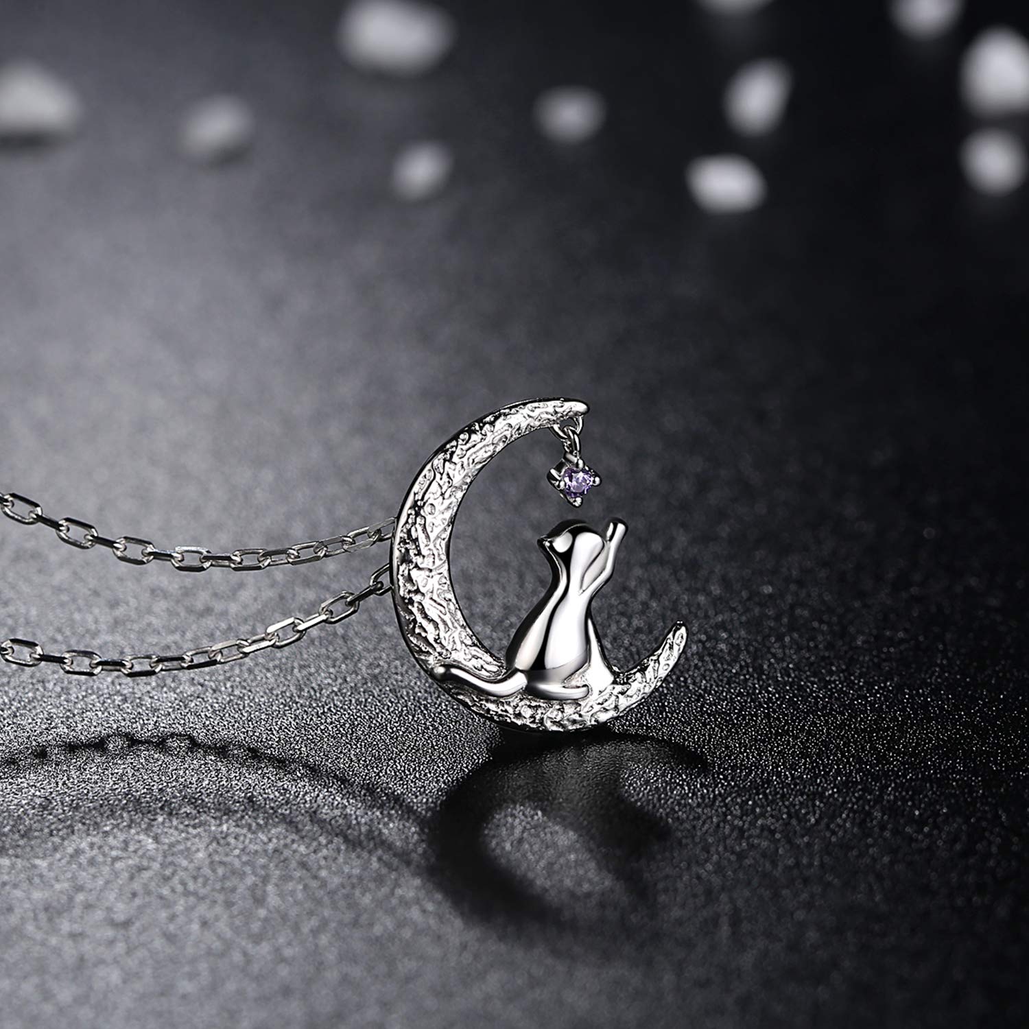VIKI LYNN Sterling Silver Cat Moon Necklace - Elegant Cat Lover Jewelry for Women | Perfect Gift for Cat Owners & Moon Lovers