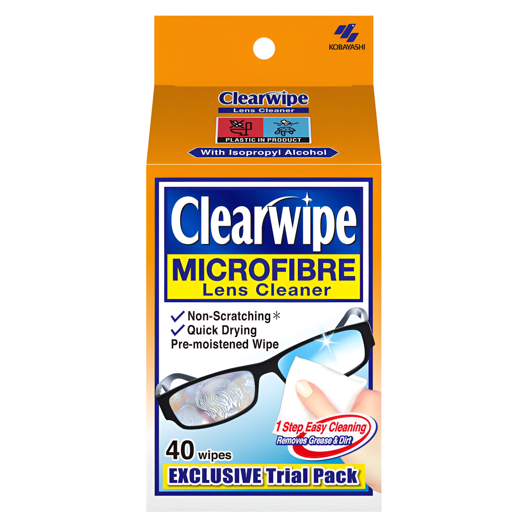ClearWipe Microfiber Lens Cleaner with Isopropyl Alcohol - 40 Pre-Moistened Wipes for Glasses, Camera Lenses & Electronics - Streak-Free Cleaning Solution for Eyeglasses, Smartphones & Screens