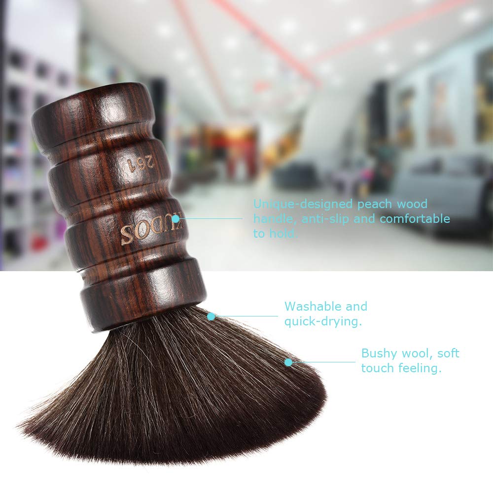 EXCLUZO Professional Barber Neck Duster Brush - Soft Bristle Hair & Face Cleaning Brush with Wooden Handle for Salon, Home Haircut, Beard Grooming & Makeup Application