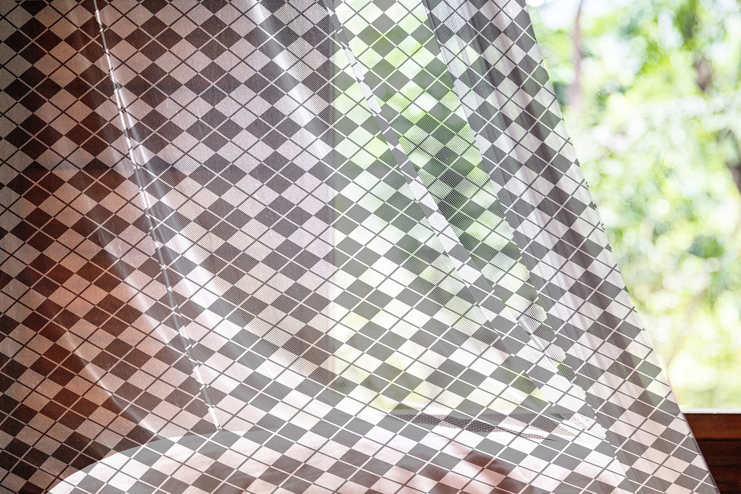 Ambesonne Black & White Argyle Pattern Tulle Curtains - Sheer Window Drapes with Rod Pocket, Modern Diamond Stripes Design, 108