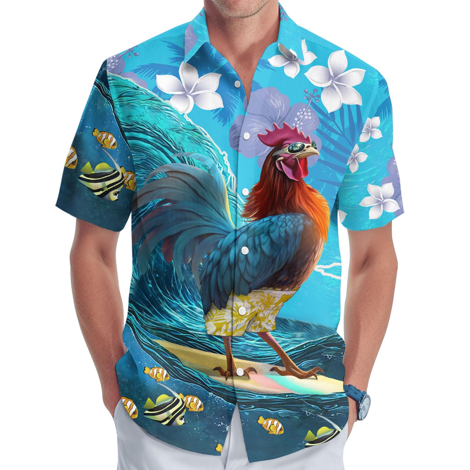 Farm Animal Print Button-Up Shirt for Men - Tropical Hawaiian Shirt, Casual Summer Shirt for Men & Women, Perfect Birthday Gift - Great for Beach Parties, Luaus & Summer Vacations