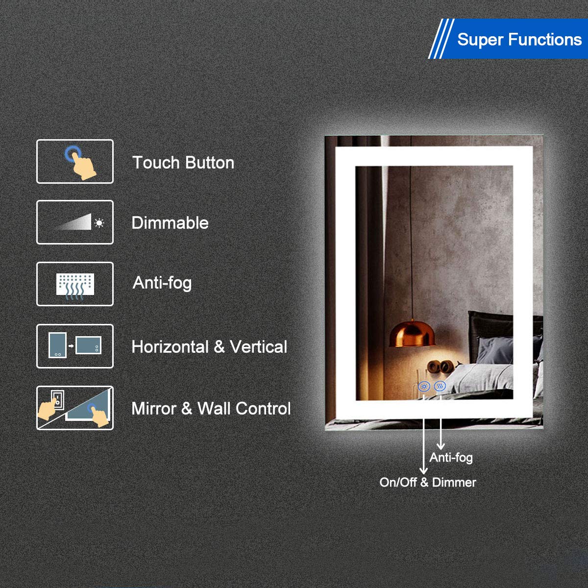 DECORAPORT 24 x 32 Inch LED Bathroom Mirror with Touch Control & Anti-Fog - Dimmable Vanity Mirror for Wall Mounting (Vertical/Horizontal) - Perfect for Makeup, Shaving & Home Decor