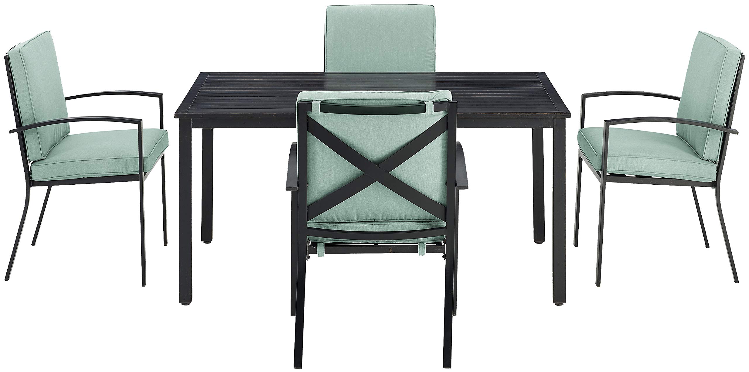 Crosley Furniture Kaplan 5-Piece Outdoor Dining Set for 4 - Patio Table & Chairs with Oiled Bronze Frame & Mist Cushions - Perfect for Backyard, Deck, Garden & Outdoor Entertaining