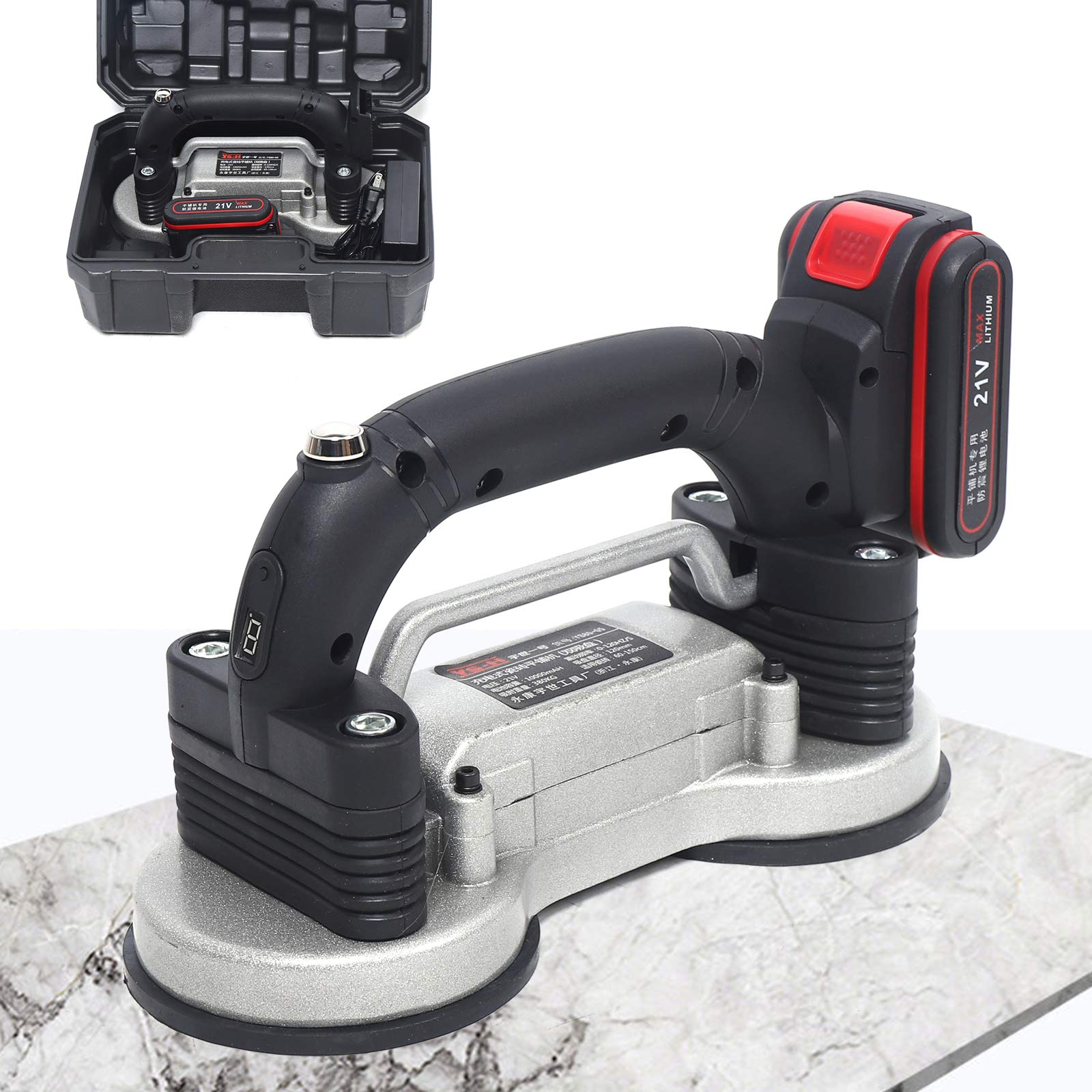 110V Automatic Tile Leveling Machine with 6 Speed Adjustment - Double Suction Cup Floor Tile Vibrator Tool with 2 Lithium Batteries & Tool Box - Perfect for DIY Home Renovation and Professional Tile Installation Projects