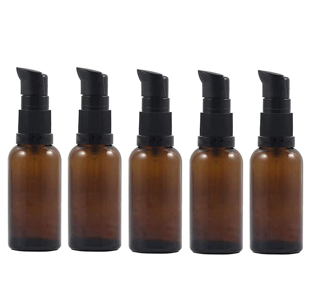 6-Pack 30ml Amber Glass Travel Bottles - Refillable Leak-Proof Toiletry Containers with Pump Dispenser for Shampoo, Lotion & Cosmetics | TSA Approved Mini Liquid Bottles for Air Travel, Gym & Vacation Essentials