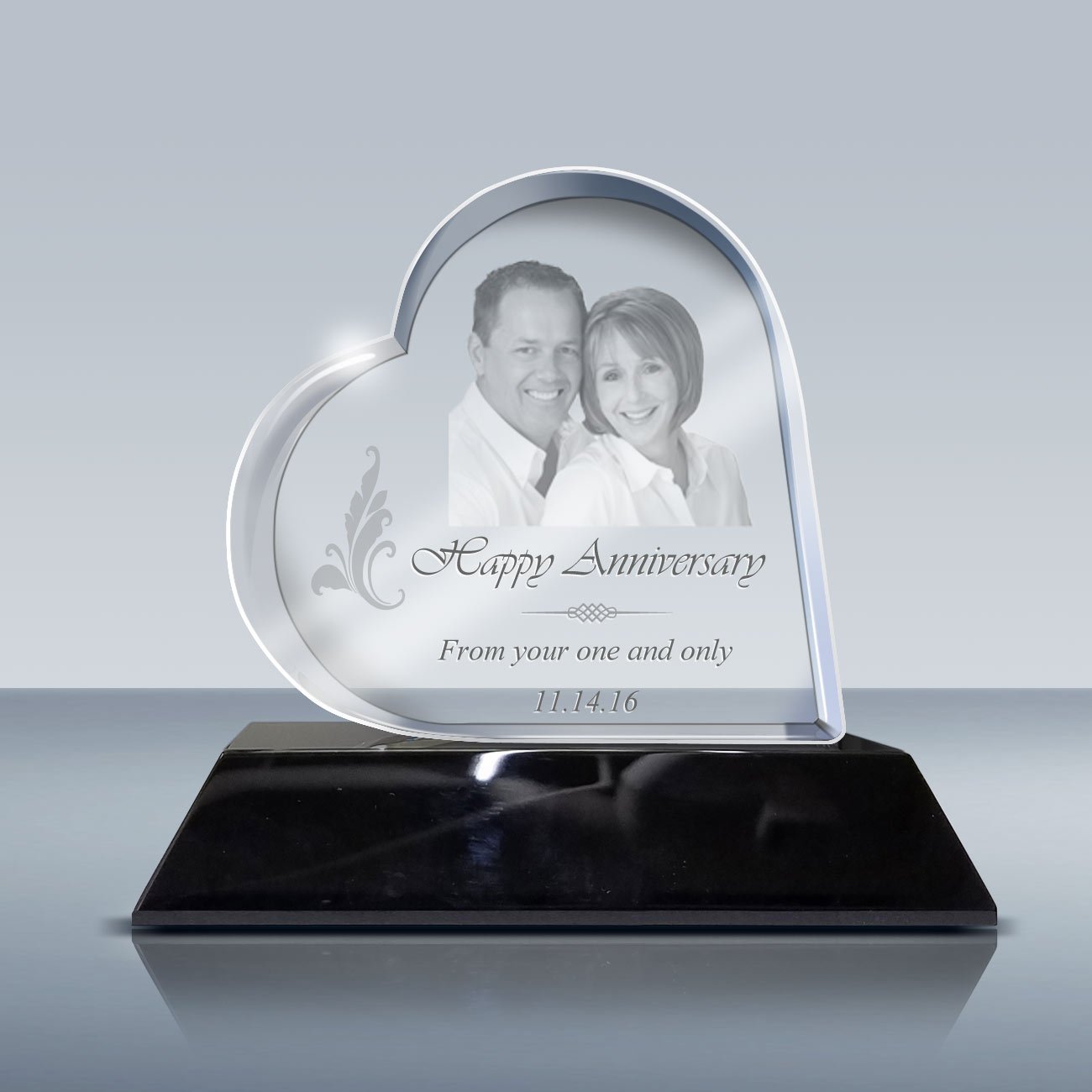 3D Crystal Heart with Custom Laser Engraved Photo - Personalized Glass Gift with LED Light Base (GACB0017) - Perfect for Anniversaries, Weddings & Romantic Gifts