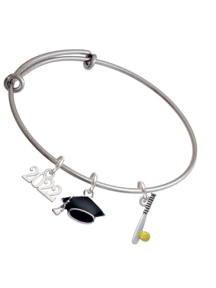 2022 Graduation Charm Bracelet - Silvertone Enamel Softball & Bat Bangle | Delight Jewelry | Perfect for Graduation Gifts, Sports Lovers & Everyday Wear