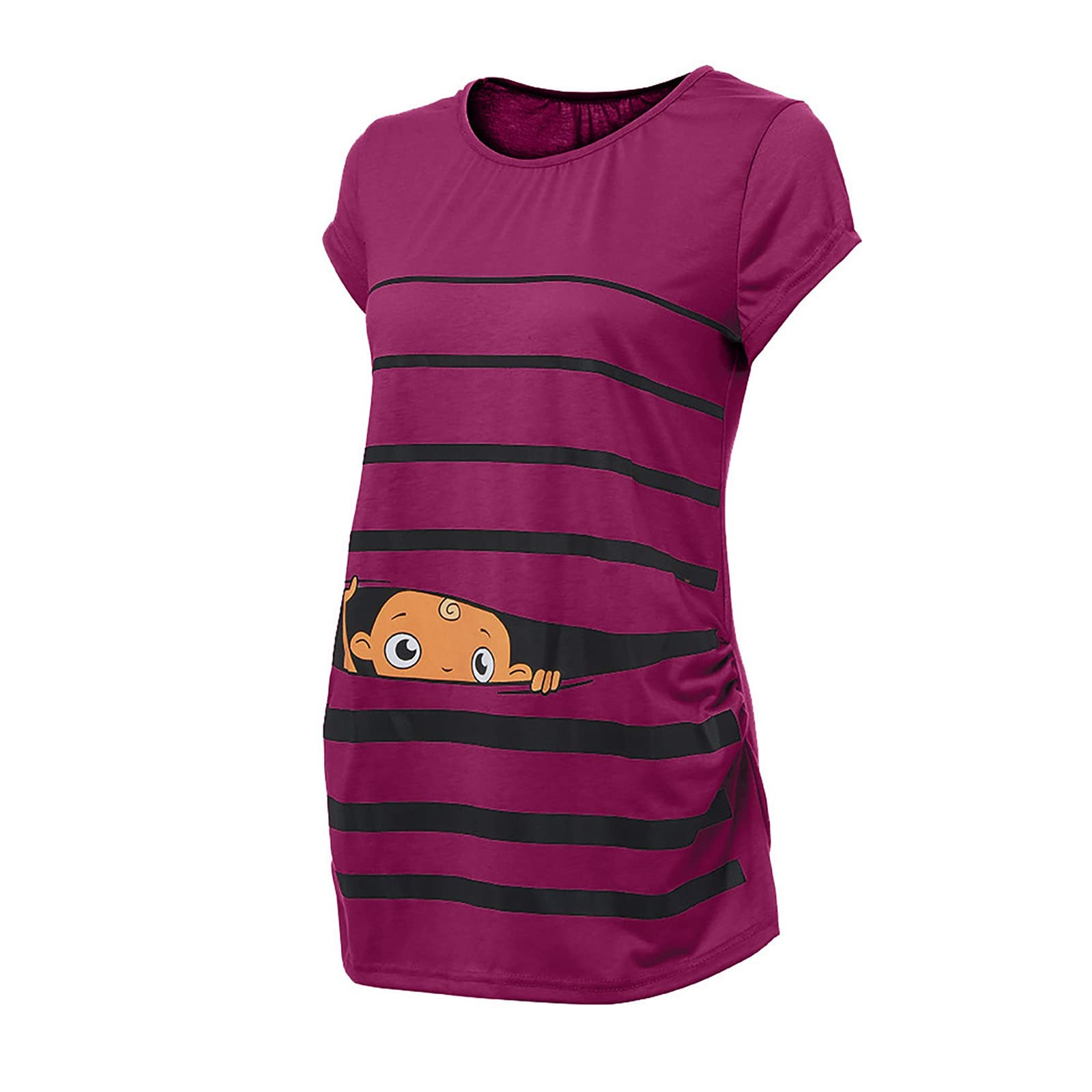 Funny Maternity T-Shirt with Baby Print & Stripes - Cute Short Sleeve Pregnancy Top for Women | Perfect for Baby Showers, Maternity Photos & Casual Wear