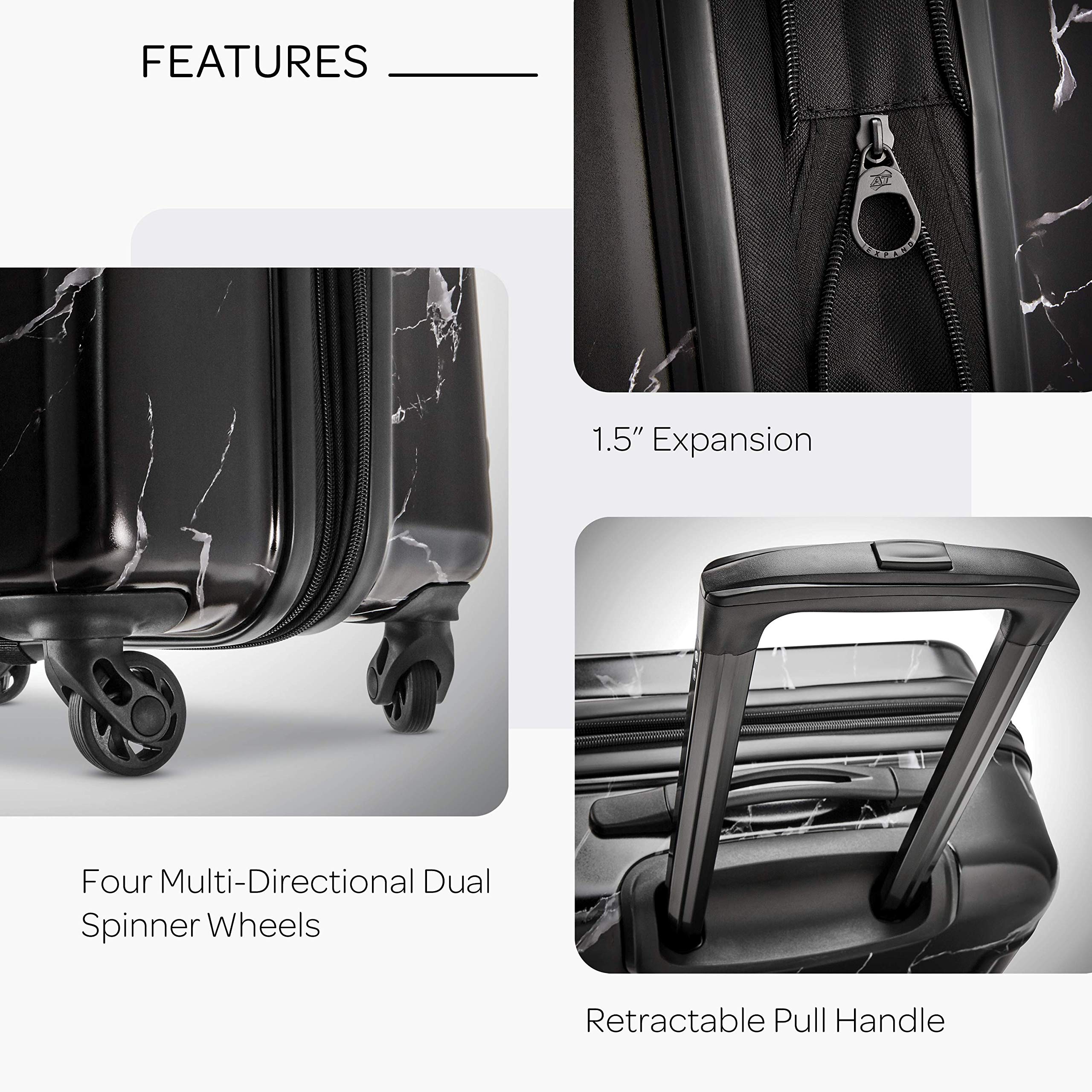 American Tourister Moonlight Expandable Hardside Luggage Set with 360° Spinner Wheels, 3-Piece (21/24/28 Inch) Black Marble - Perfect for Business Travel, Family Vacations & International Trips