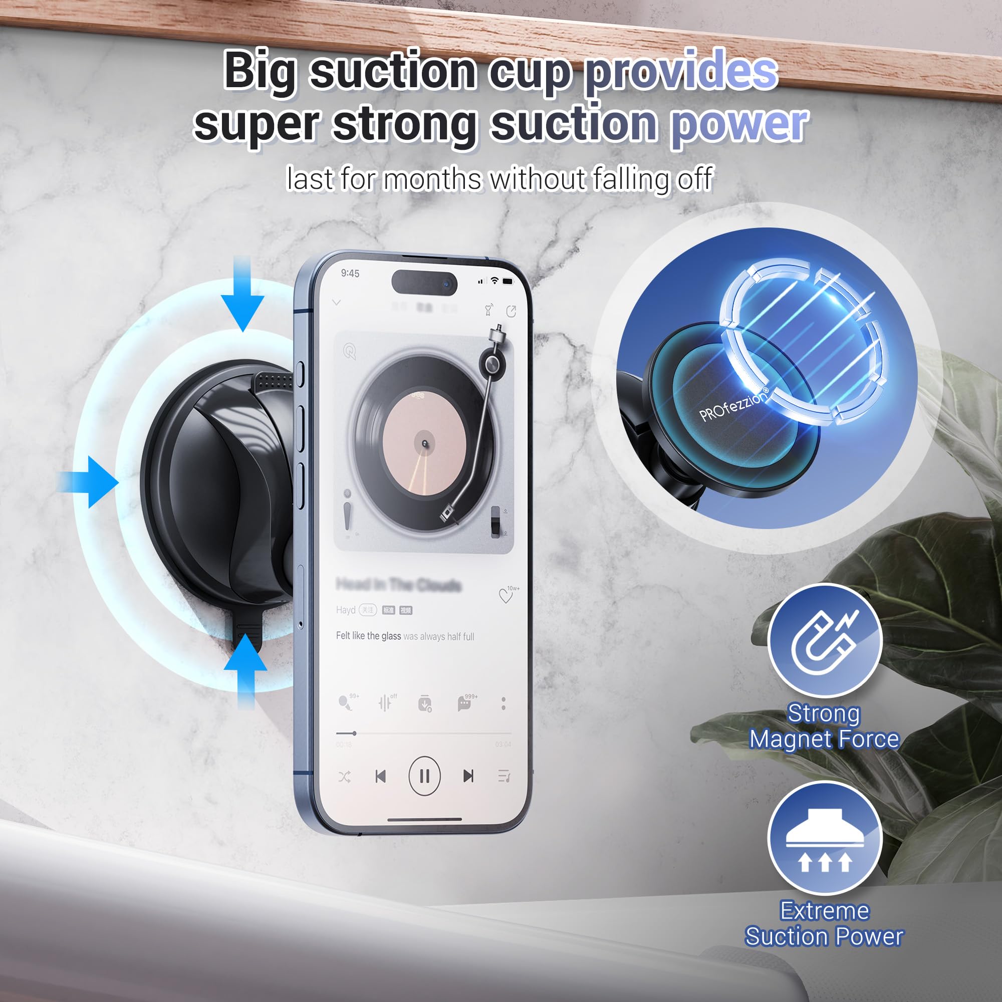 PROfezzion Magnetic Shower Mirror Phone Holder with Strong Suction Cup - Universal Rotating Stand for iPhone 16/15/14/13/12 & All Smartphones - Perfect for Bathroom, Kitchen, Makeup & Video Calls (White)