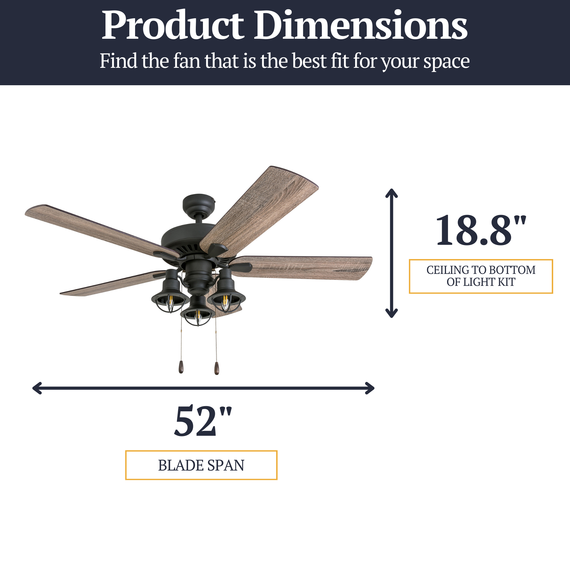 52 Inch Ennora Bronze Ceiling Fan with Pull Chain - Modern Indoor/Outdoor Cooling for Living Room, Bedroom, or Patio