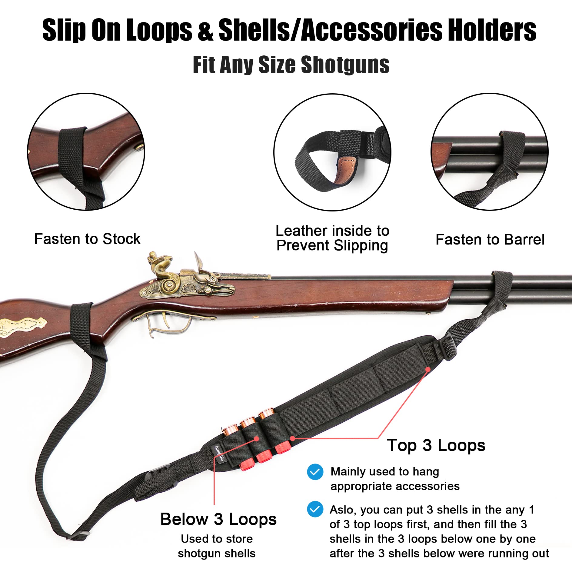 HUNTPAL Non-Swivel No Drill Gun Sling for Shotgun & Rifle - Padded Neoprene Hunting Sling with Thumb Hole - Fits 12/20 Gauge Shotguns - Comfortable Shoulder Strap for Hunting, Shooting Range & Outdoor Adventures