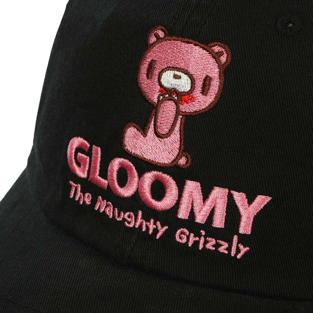 Bioworld Gloomy Bear Cotton Twill Heavy Wash Black Dad Hat - Unisex Adjustable Baseball Cap for Men & Women - Perfect for Casual Wear, Street Fashion, and Gift Giving