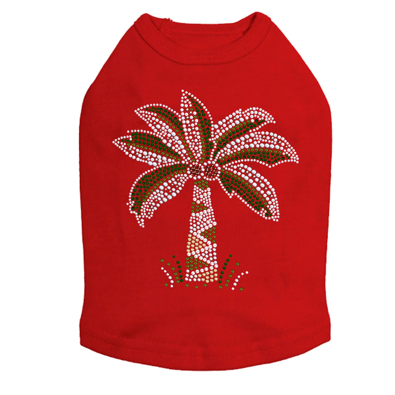Sparkling Rhinestone Dog Tank Top with Coconut Tree Design - Trendy Pet Apparel for Summer Outings & Beach Adventures