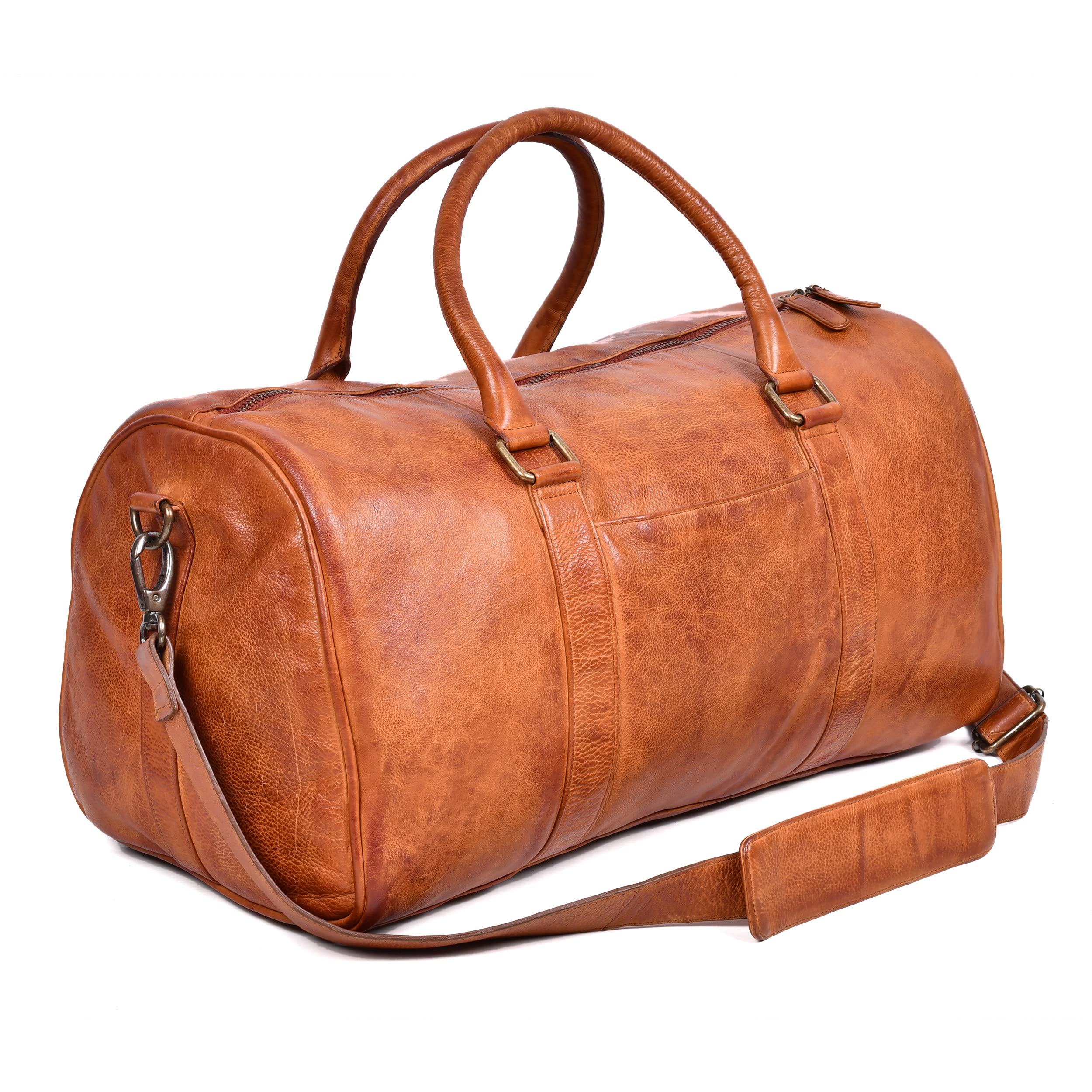 Genuine Leather Weekender Bag for Women & Men - Oversized Travel Duffel Carry On Luggage with Shoulder Strap - Perfect for Weekend Getaways, Business Trips & Gym Use
