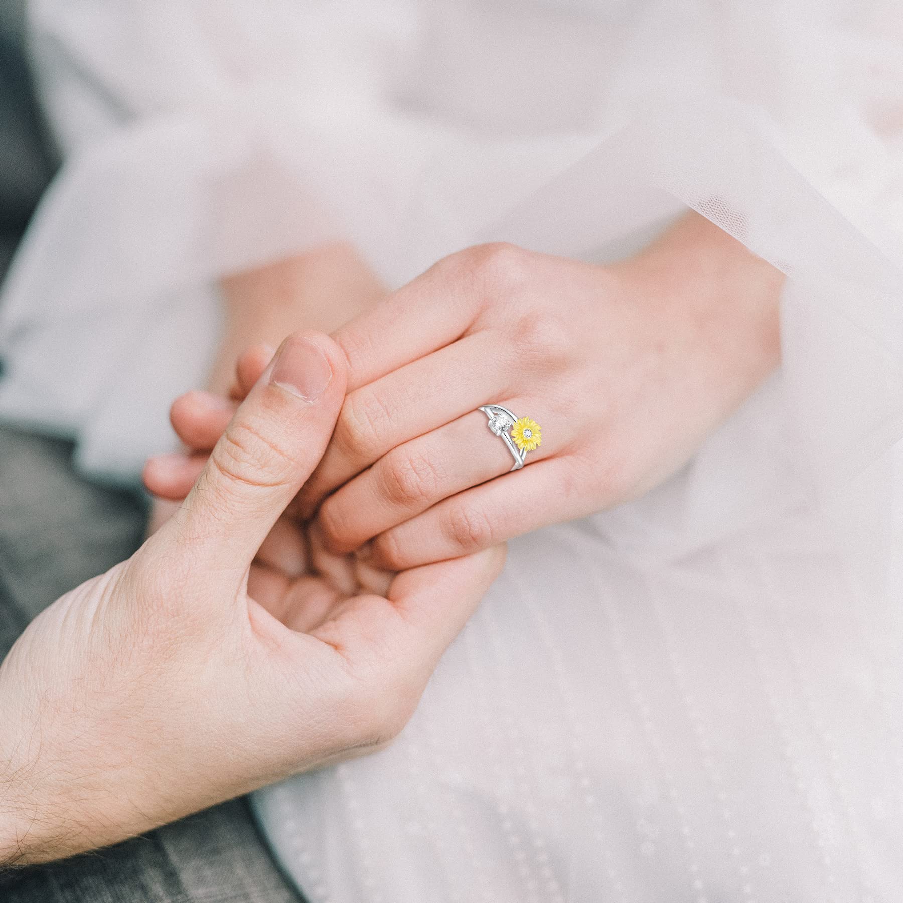 YL Sunflower Rings for Women - 925 Sterling Silver Infinity Rings with Cubic Zirconia Flower Jewelry - Perfect for Weddings, Anniversaries & Everyday Elegance