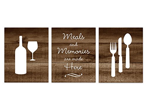 Brown Rustic Photo Kitchen Art - Vintage Fork and Spoon Wall Decor with Wine Glass Design - Perfect for Farmhouse, Cottage & Dining Room Decor - HOME148