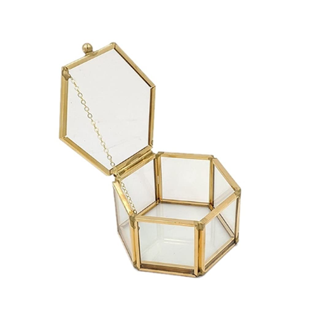 Hexagonal Glass Jewelry Box - Clear Geometric Storage Box for Rings, Earrings & Necklaces - Perfect for Vanity, Dresser & Gift Packaging