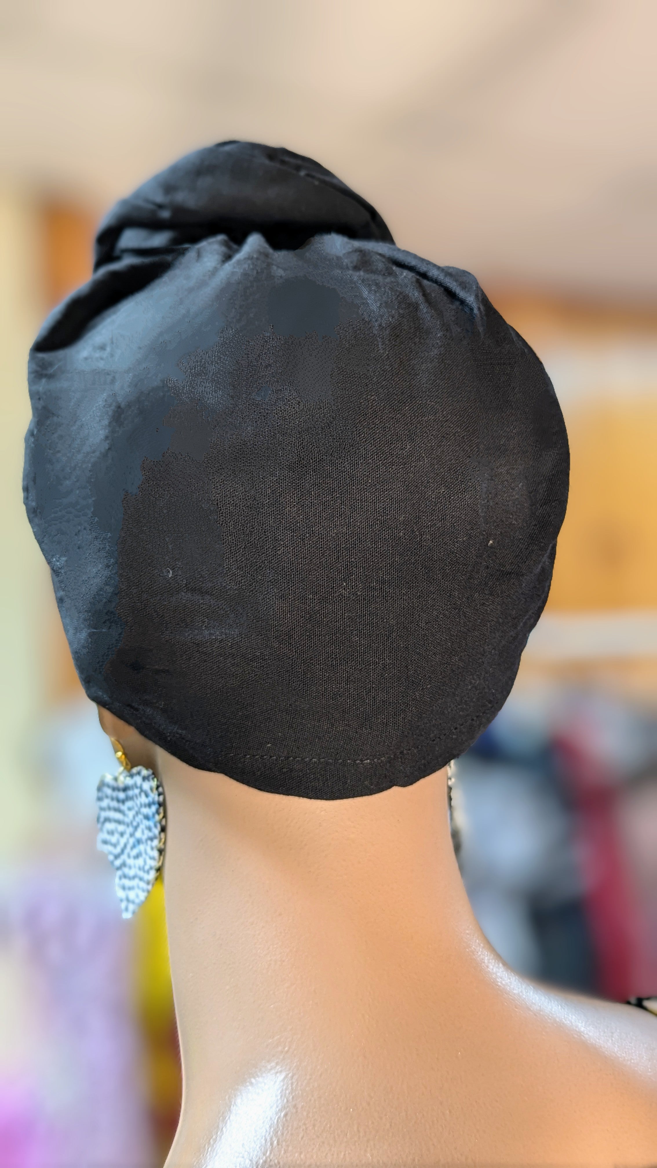 Dupsie's Black Adia Pre-Tied Head Wrap Hat with Bun DP564PT4 - Stylish & Comfortable Hair Accessory for Women, Perfect for Workouts, Yoga, and Everyday Wear