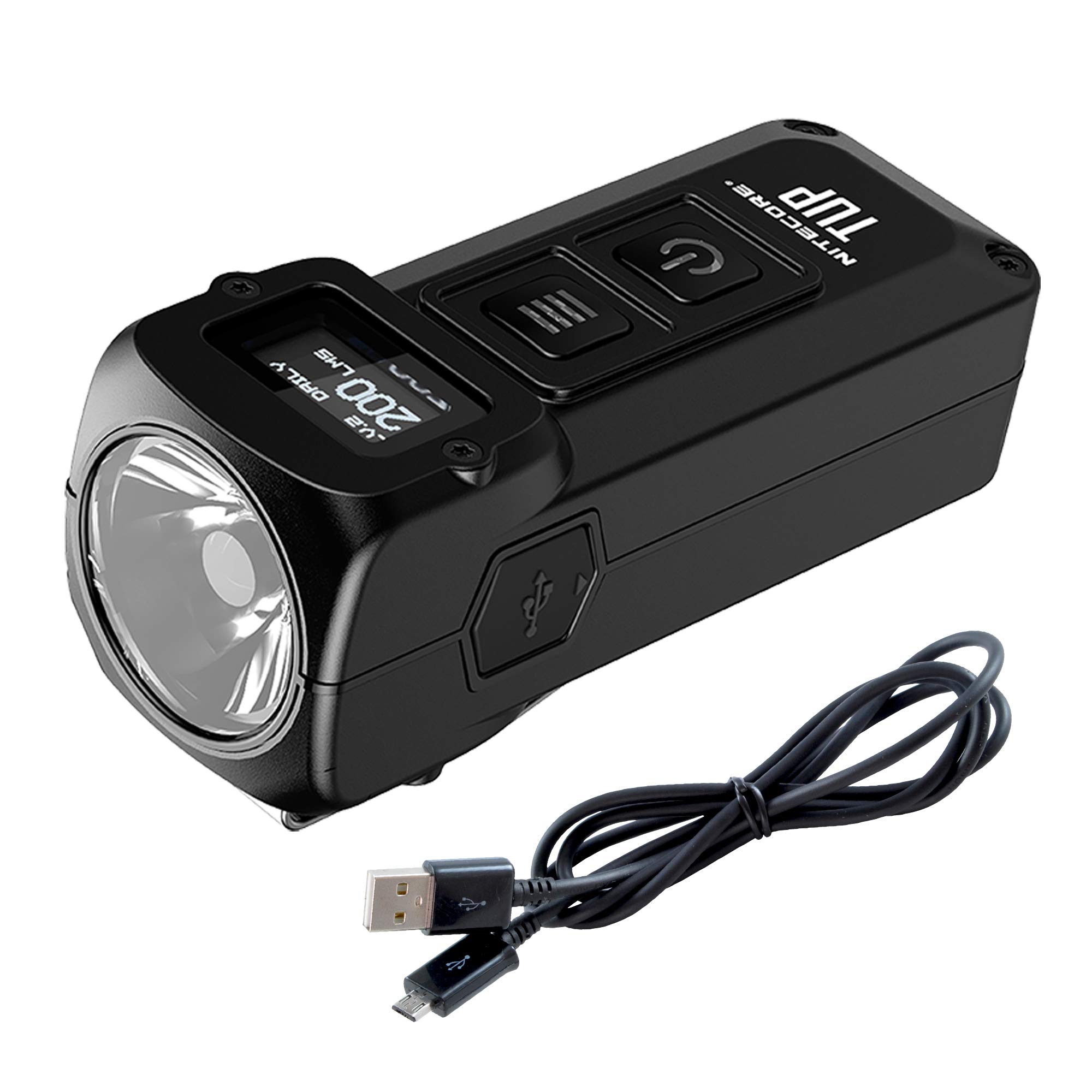 Nitecore TUP 1000 Lumen USB Rechargeable EDC Flashlight with Digital Display - Compact Tactical Flashlight for Camping, Hiking, Emergency & Everyday Carry (Includes LumenTac Charging Cable, Black)