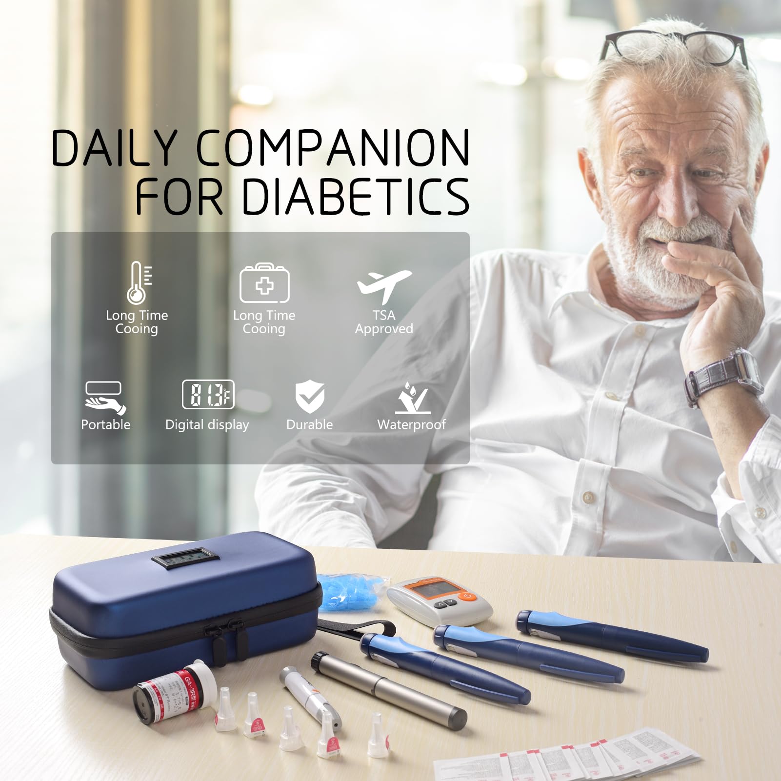 24-Hour Insulin Cooler Travel Case - TSA Approved Diabetic Medication Cooler with Thermometer & Temperature Display - Refrigerated Medicine Organizer Bag with 2 Ice Packs - Perfect for Air Travel, Road Trips & Daily Diabetes Care