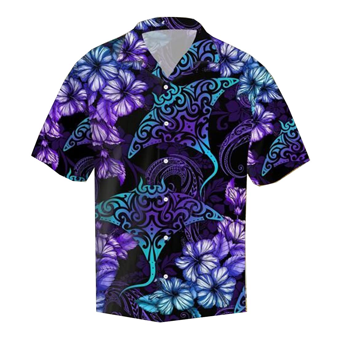 Men's Ocean Animals Hawaiian Shirts - Summer Marine Themed Short Sleeve Button Down Shirts for Beach Vacation, Luau Party & Tropical Getaways