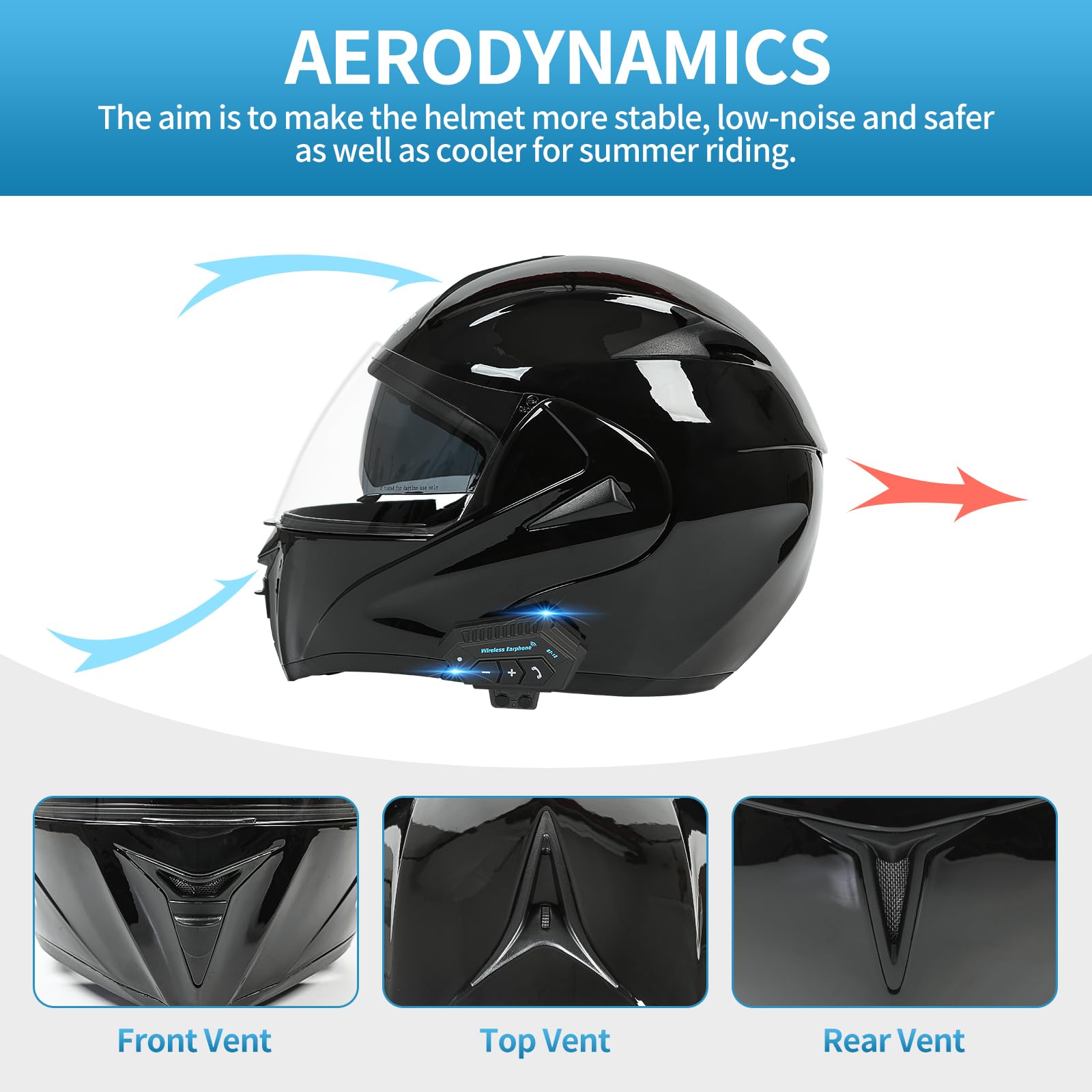 Motorcycle Bluetooth Modular Helmet - DOT Approved Full Face Flip Up Helmet with Dual Visor & Built-in Bluetooth for Men & Women | Perfect for Commuting, Touring & Adventure Riding