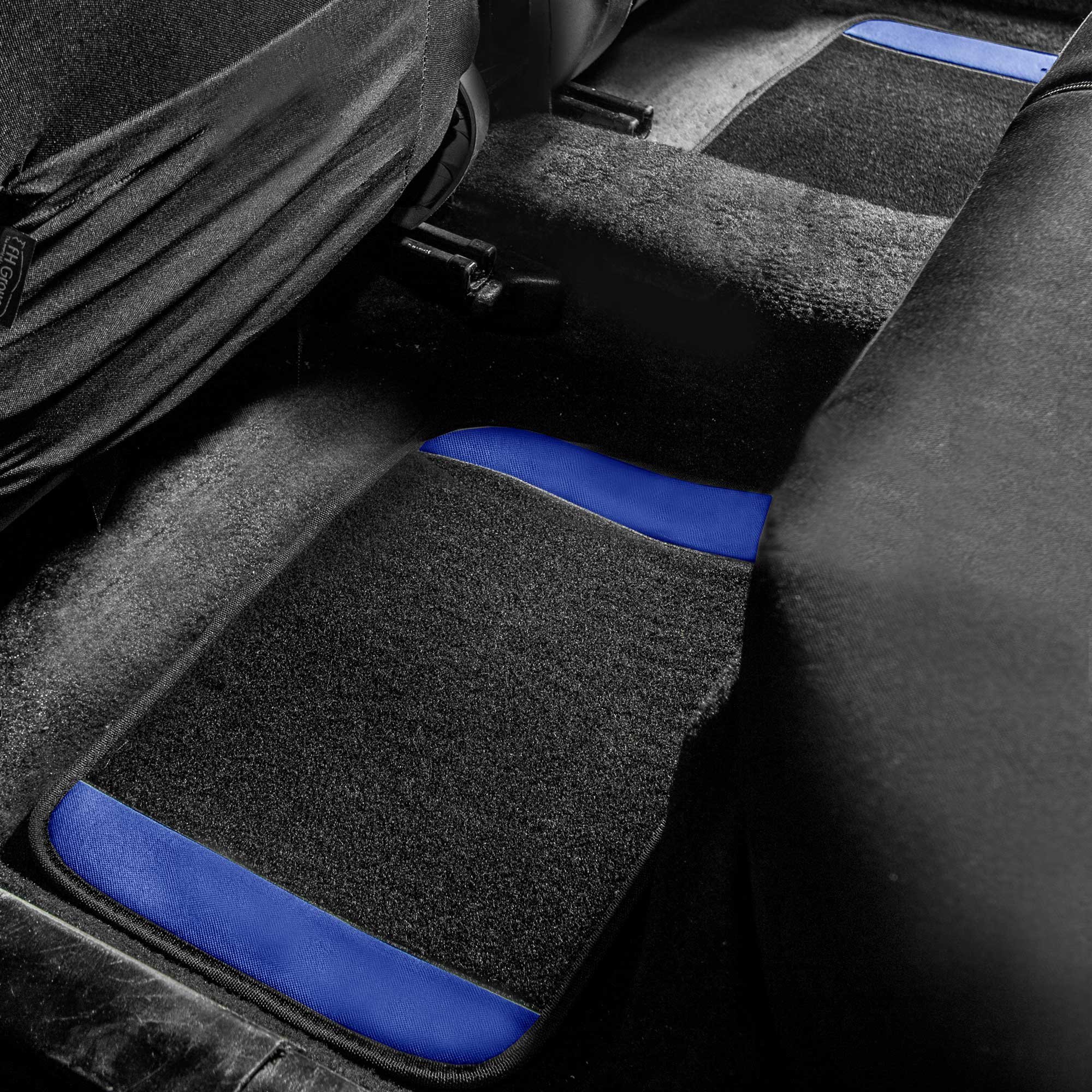 Premium Universal Fit TLH Blue Striped Car Seat Covers Full Set - Airbag Compatible Split Bench Design with Interior Accessories & Floor Mats for Cars, Trucks, SUVs | Waterproof Protection & Enhanced Comfort for Road Trips, Daily Commute & Family Travel