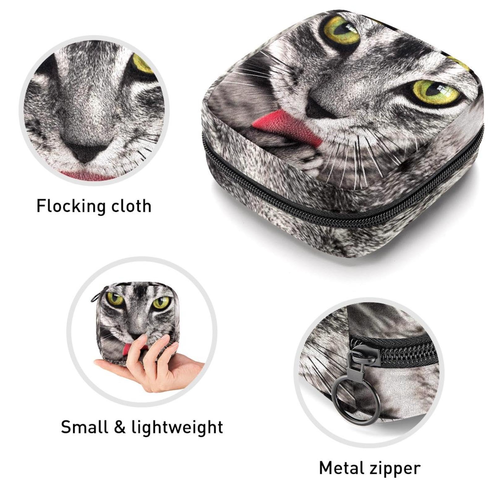Cat Print Menstrual Cup Organizer & Sanitary Pad Holder - Portable Travel Pouch for Women & Girls - Perfect for School, Gym, Office & On-the-Go Use