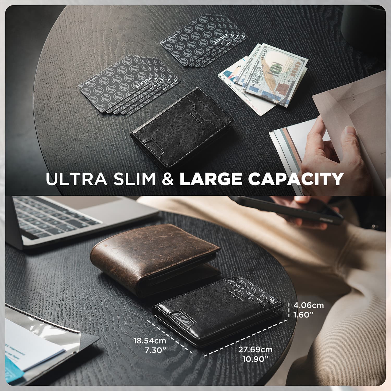 Premium Slim RFID Blocking Leather Credit Card Holder - 10 Card Slots with Money Band - Compact & Secure Wallet for Travel, Business & Everyday Use