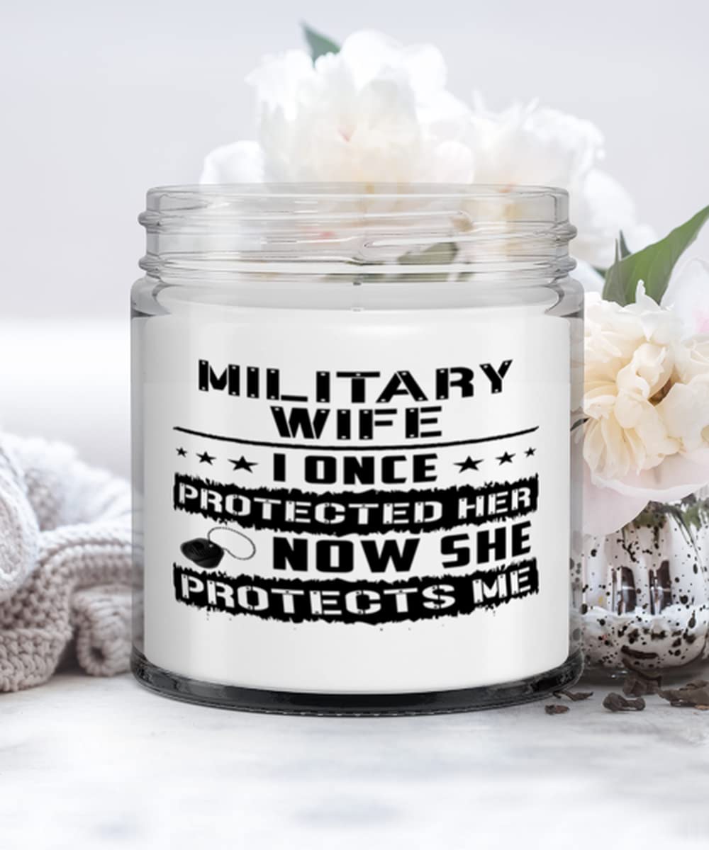 Military Wife Soy Candle - 'I Once Protected You, Now You Protect Me' Scented Vanilla Aromatherapy Gift for Relaxation | Perfect for Birthday, Anniversary & Home Decor