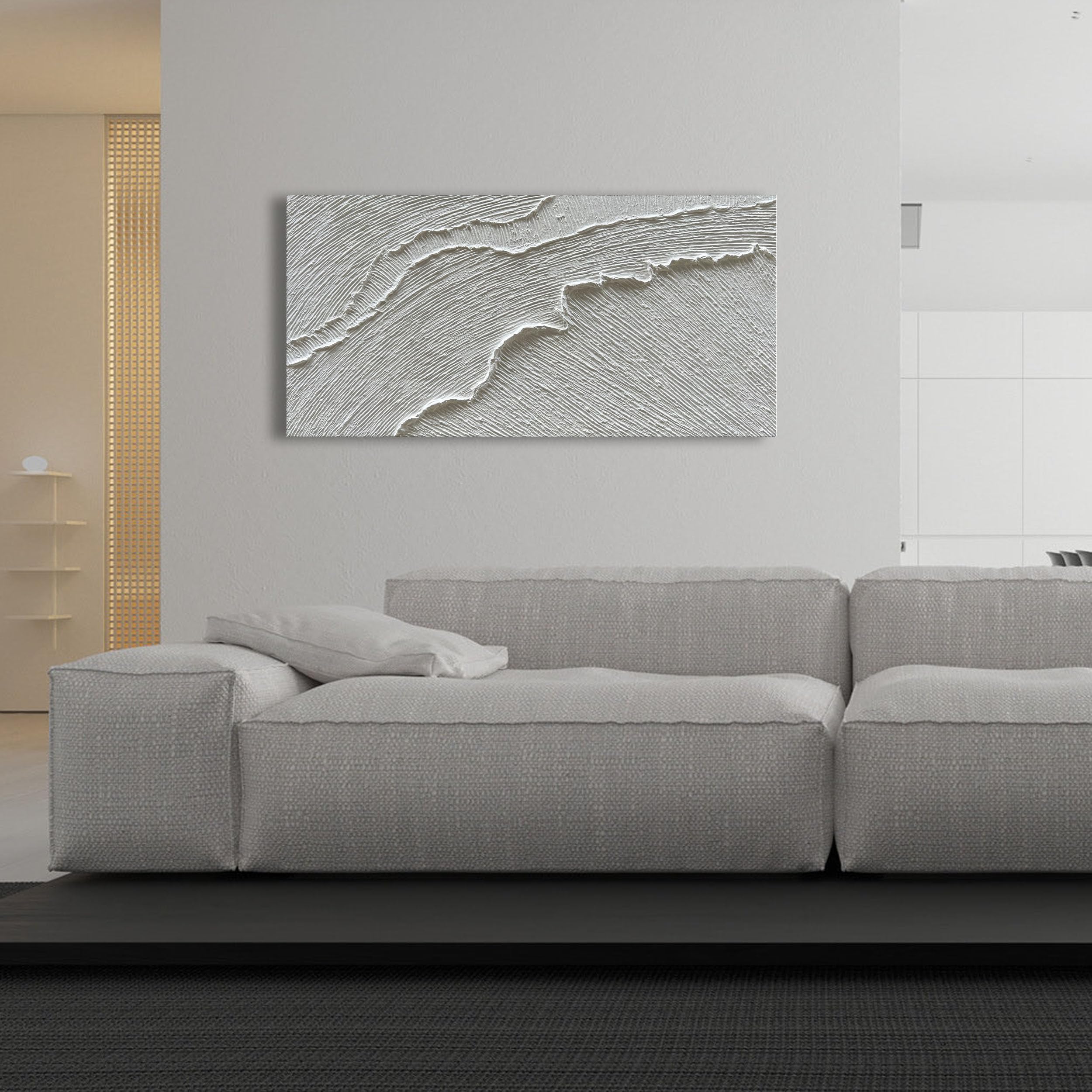 NANKAI Hand-Painted Abstract Oil Painting - Black & White Beach Waves Landscape Wall Art (24x48 Inch) | Perfect for Living Room, Bedroom & Office Decor | Modern Coastal Home Decor & Gift Idea