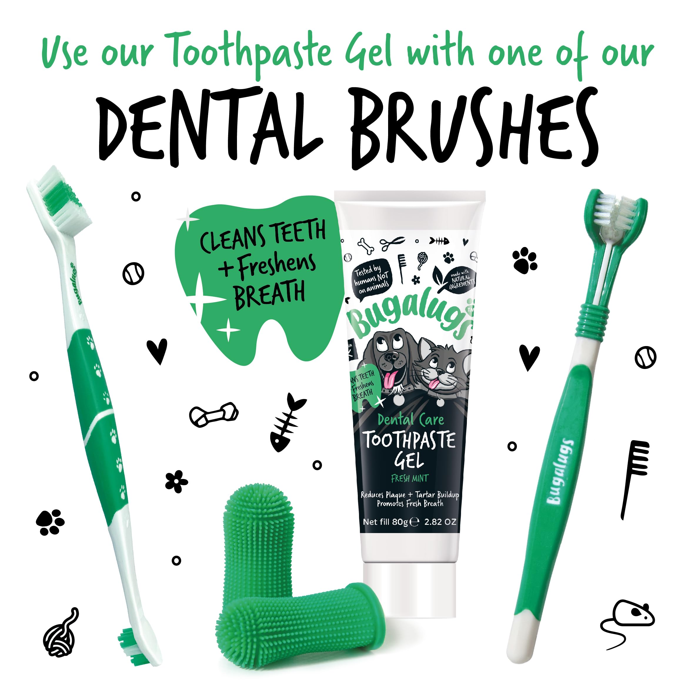 Bugalugs Dog Toothpaste Gel - Mint Flavored Dental Care for Dogs & Cats, Plaque Remover & Breath Freshener | Safe for Daily Use with Bugalugs Toothbrush – Perfect for Home Pet Oral Hygiene Routine