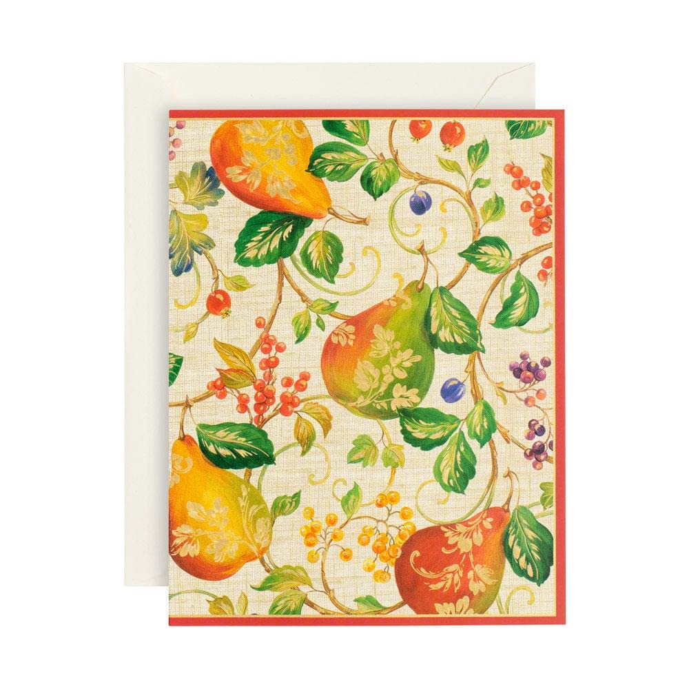Caspari Boxed Christmas Cards with Decorated Pears - 32 Premium Holiday Greeting Cards & Envelopes for Festive Season Gifting & Home Decor