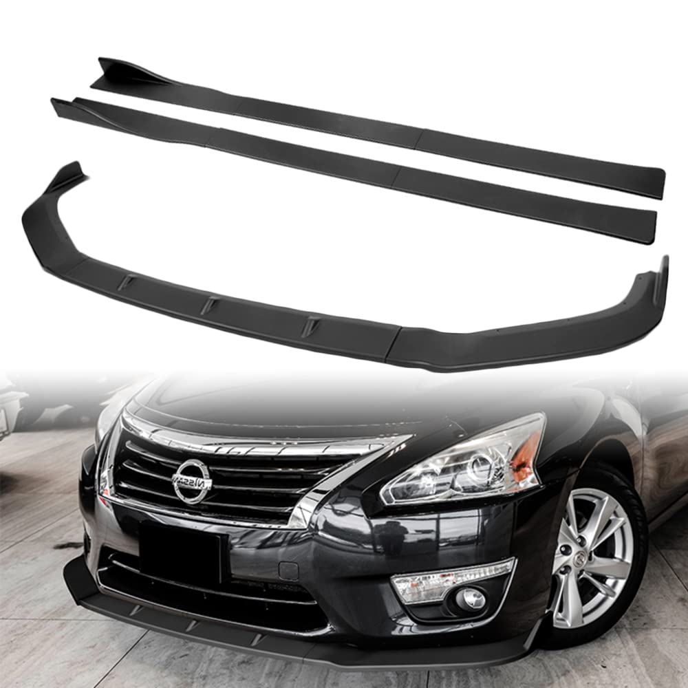 Q1-TECH 9-Piece Front Bumper Lip & Side Skirt Extensions Diffuser Body Kit for 2013-2015 Nissan Altima Sedan - Unpainted Matte Black Spoiler & Air Chin Splitter - Perfect for Car Customization & Street Style Enhancement