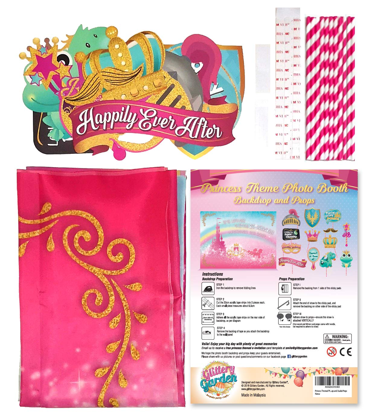 Sparkly Gold Royal Princess Photography Backdrop & Studio Props Kit – Perfect for Girls Photo Booth, Rainbow Pink Castle Birthday Party, Fairytale Baby Shower Decorations – Great for Birthday Parties, Baby Showers & Themed Events