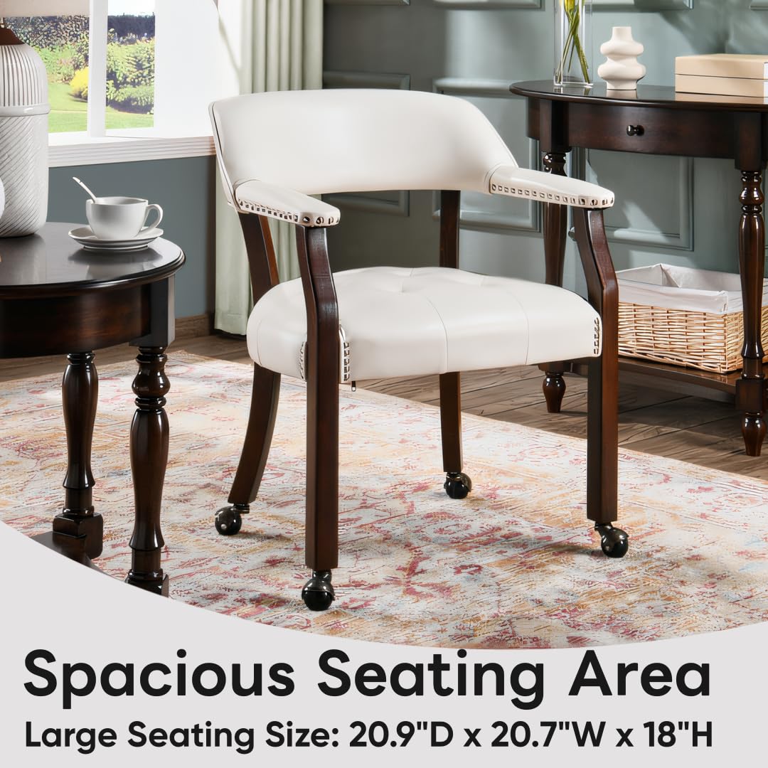 LEEMTORIG Large Rolling Dining Chairs with Casters & Arms - 26